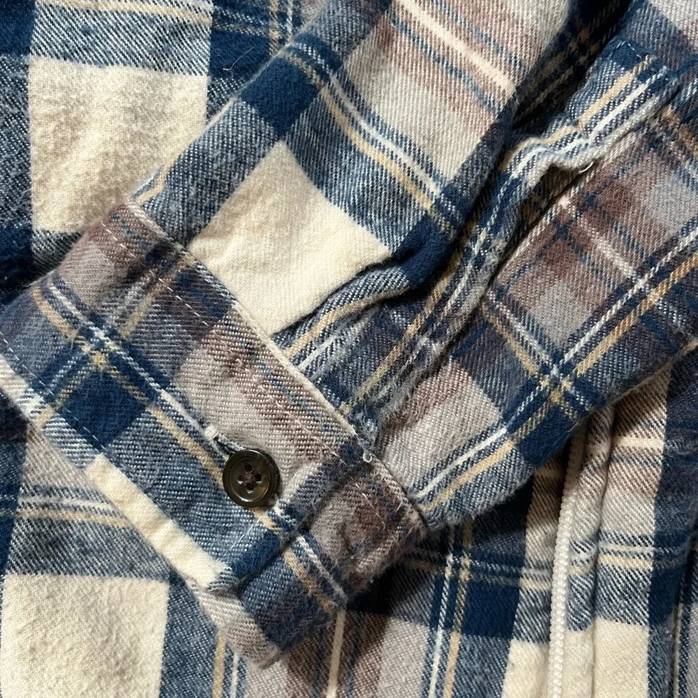 L.L. Bean Scotch Plaid Flannel Sherpa Lined Zip Up Hoodie - Picture 5 of 9